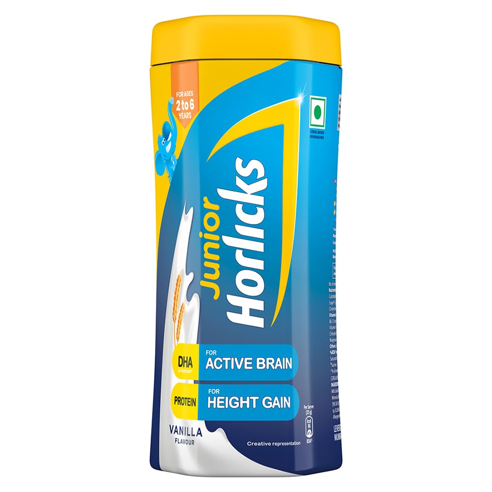 Horlicks Junior Health & Nutrition Drink Vanilla, 500g Jar, Children's health drink for overall growth, Health drink for kids 2 to 6 years