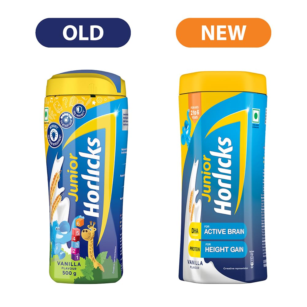 Horlicks Junior Health & Nutrition Drink Vanilla, 500g Jar, Children's health drink for overall growth, Health drink for kids 2 to 6 years – view 3