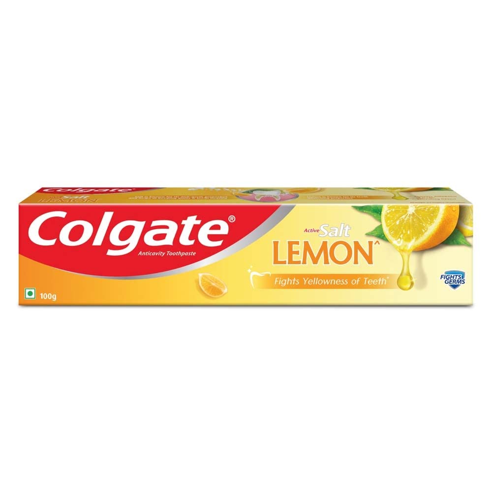 Colgate plaque removal toothpaste tube in salt and lemon flavor