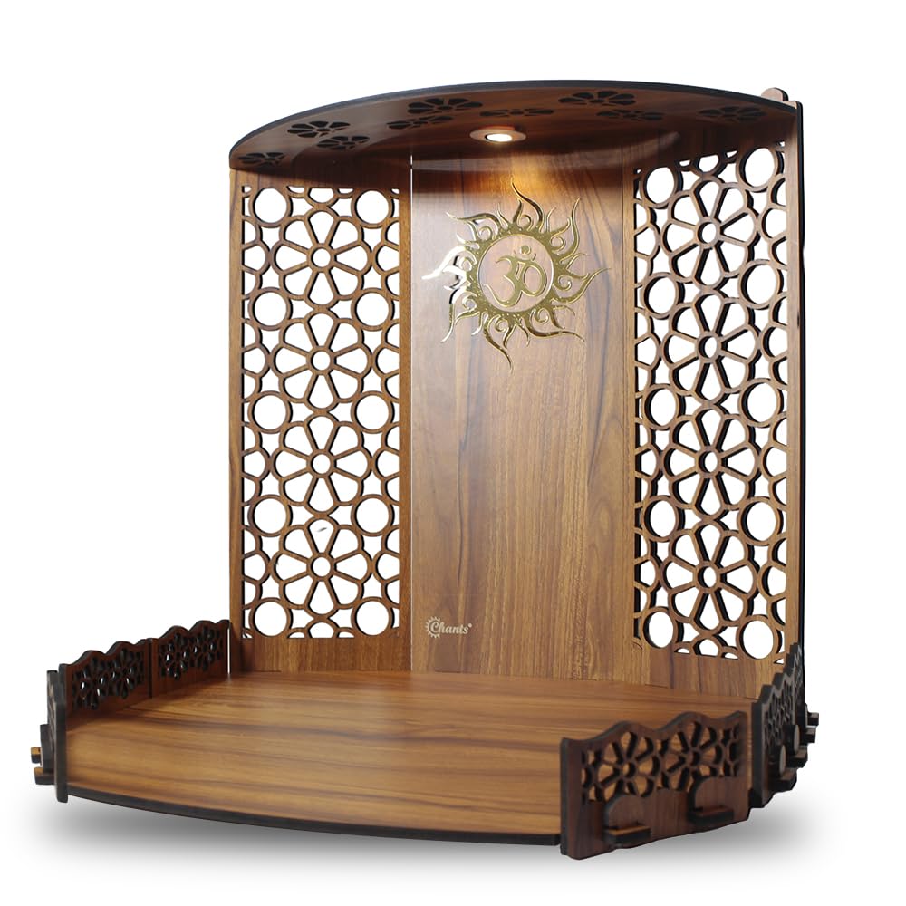 Chants Bappa Beautiful Wooden Wooden Pooja Mandir for Home or Puja Temple Stand for Office and Shops with Led spot Light for Table top only