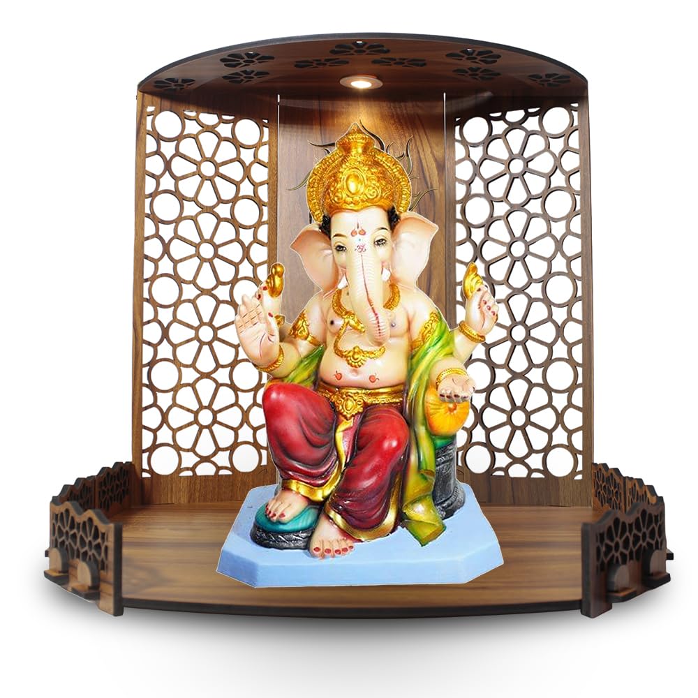 Chants Bappa Beautiful Wooden Wooden Pooja Mandir for Home or Puja Temple Stand for Office and Shops with Led spot Light for Table top only – view 4