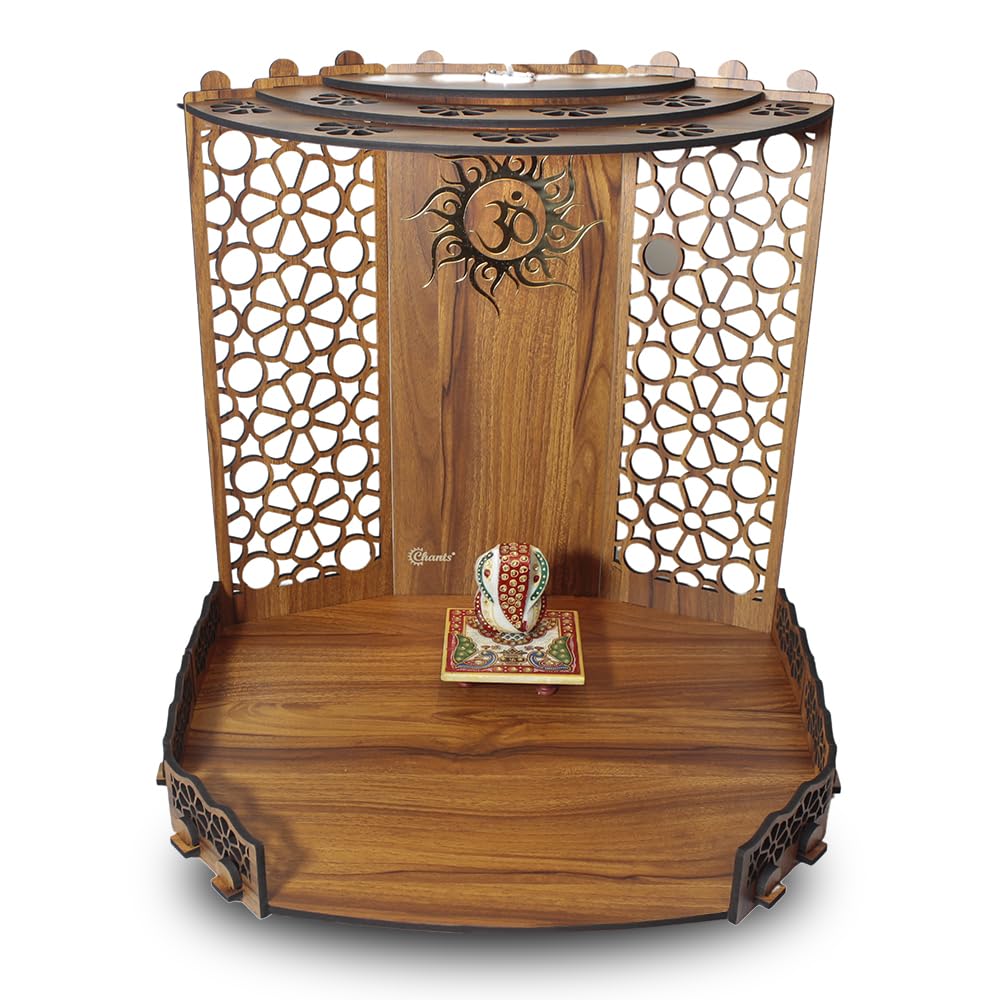 Chants Bappa Beautiful Wooden Wooden Pooja Mandir for Home or Puja Temple Stand for Office and Shops with Led spot Light for Table top only – view 5