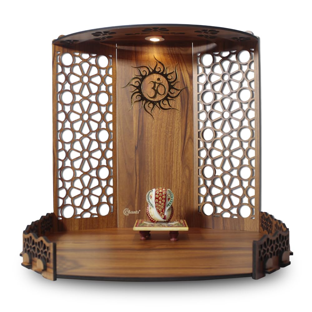 Chants Bappa Beautiful Wooden Wooden Pooja Mandir for Home or Puja Temple Stand for Office and Shops with Led spot Light for Table top only – view 6