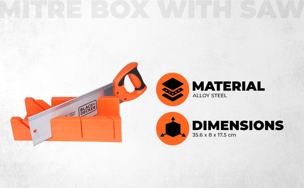 BLACK & DECKER BDHT20346 350mm Hand-Powered Steel Mitre Box with Saw for Home, DIY & Professional, 6 Months Warranty, ORANGE & BLACK – view 2