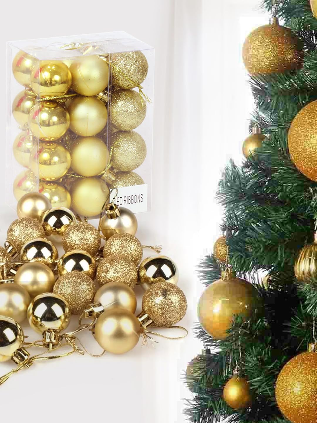 Gold 3.8 cm Christmas hanging balls pack of 24