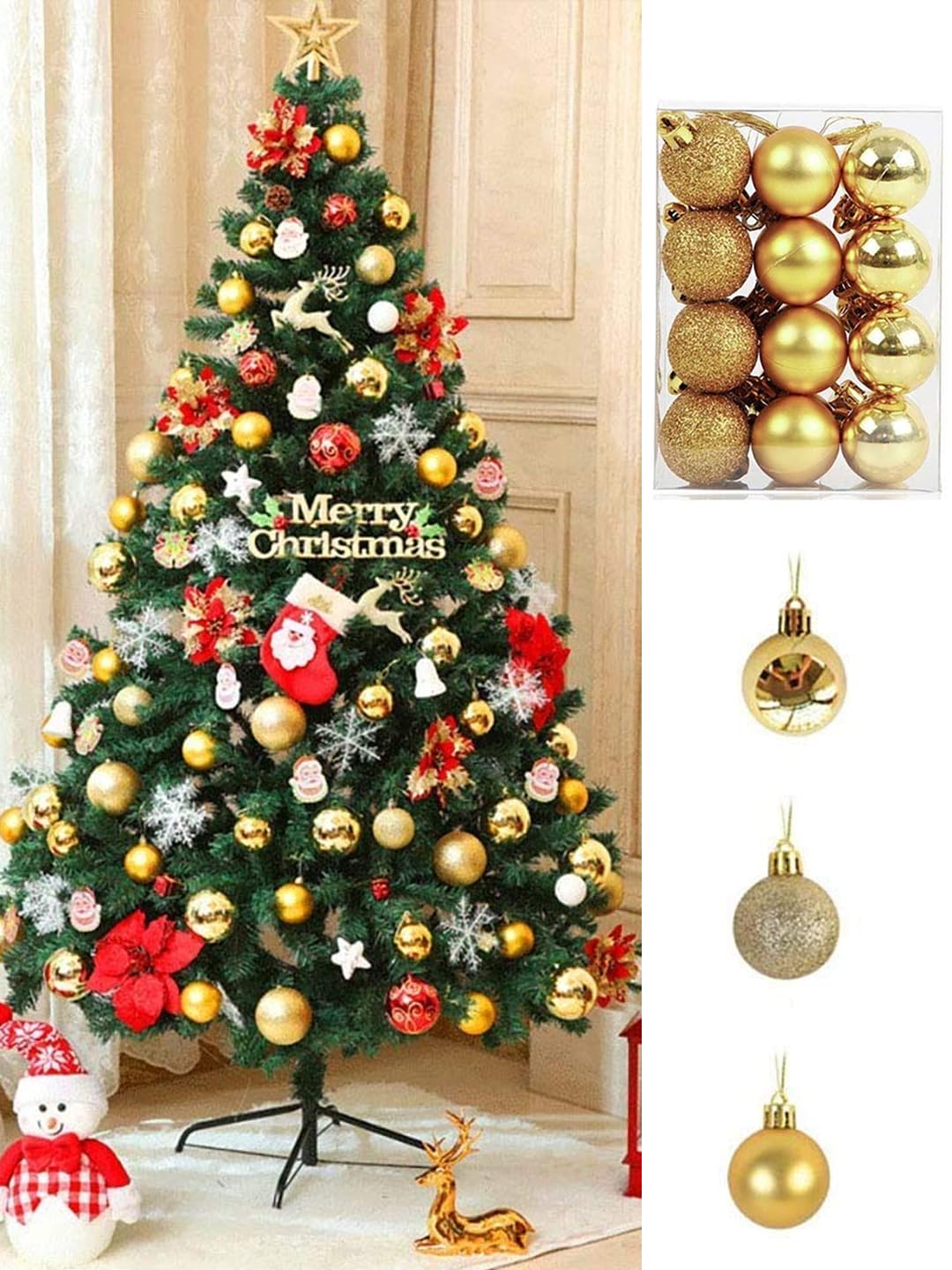 TIED RIBBONS Pack of 24 Christmas Tree Decoration Items Balls Hanging Ornaments Props Xmas Accessories (Plastic, Golden, 3.8 cm) - Christmas Decorations Items for Home Decor Office Church – view 2