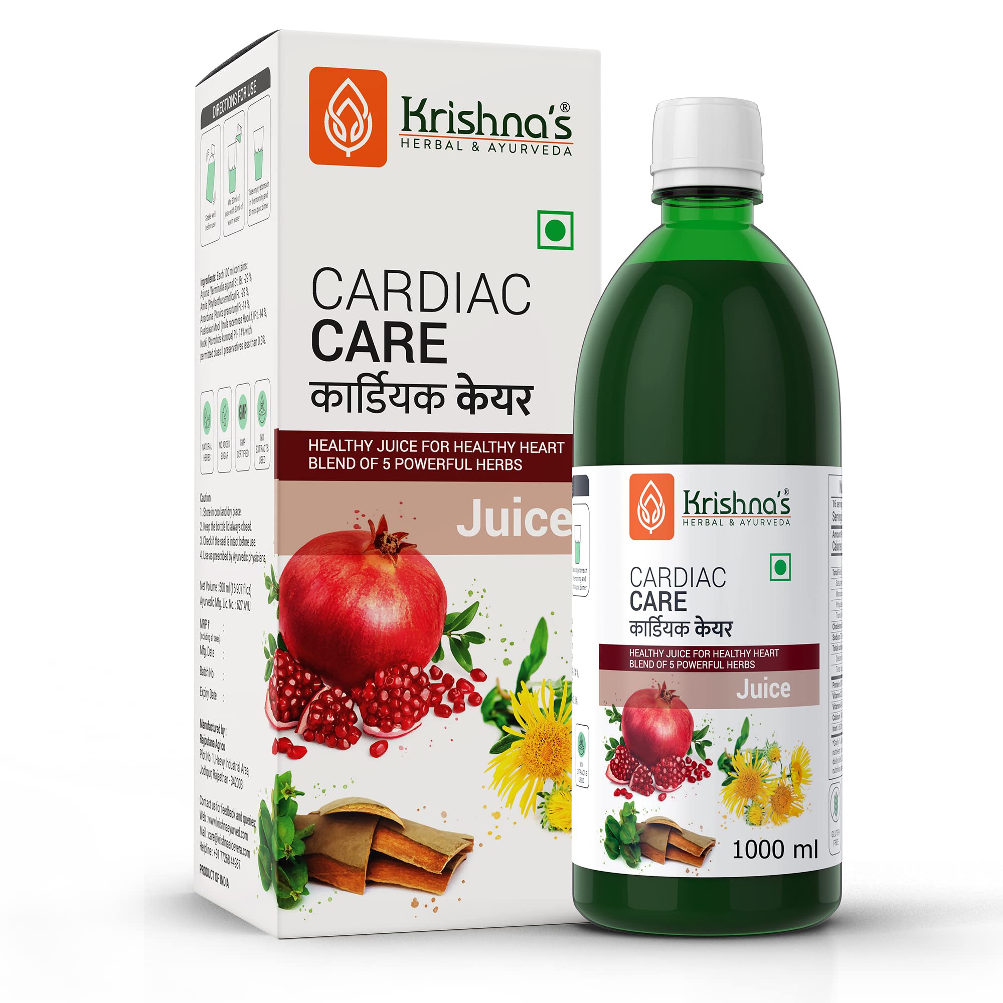 Front view of KRISHNA'S Cardiac Care Juice 1000 ml bottle