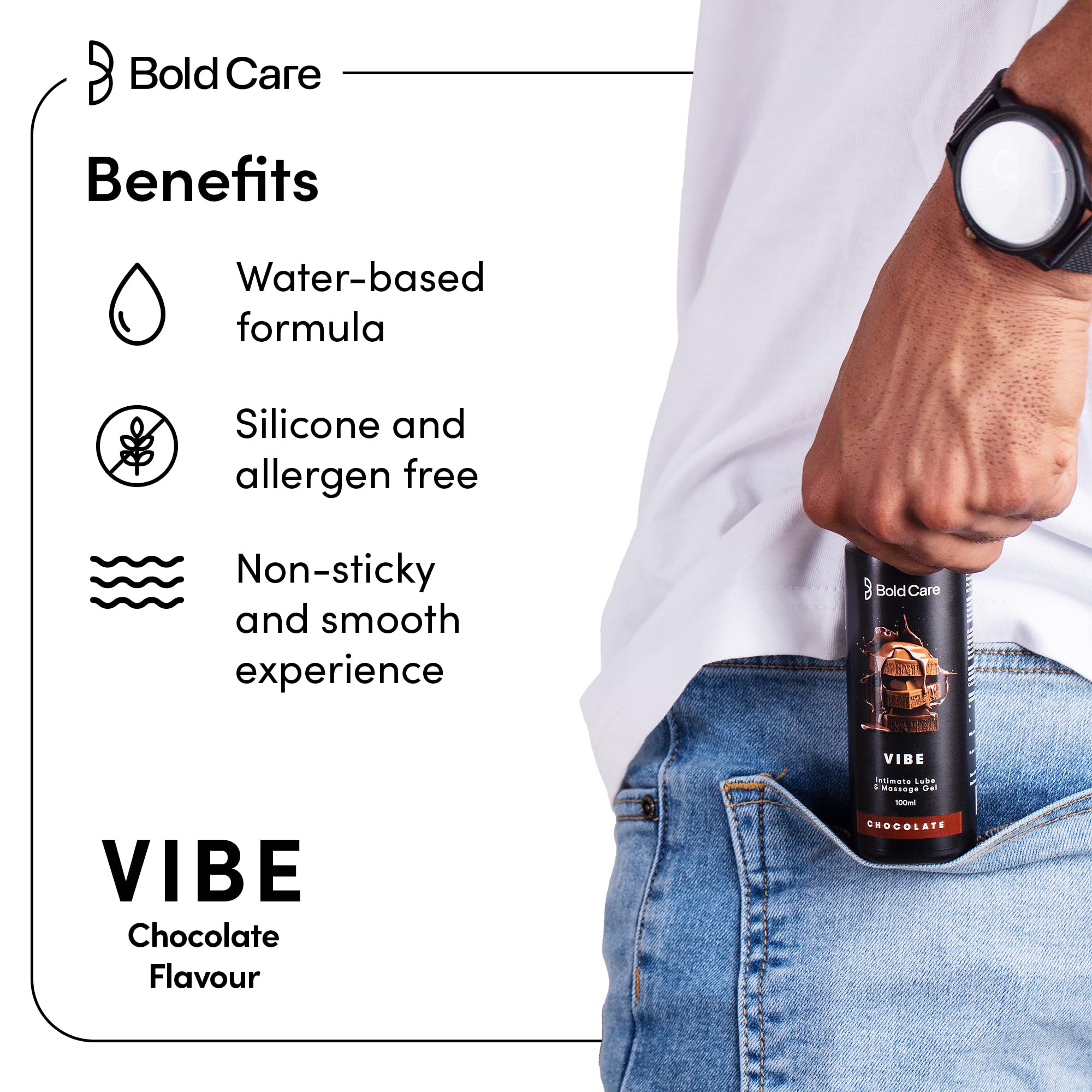Bold Care Multi-textured Condoms + Vibe - Chocolate flavoured Premium Lubricant Gel - Water based formula - Gentle on the skin – view 4