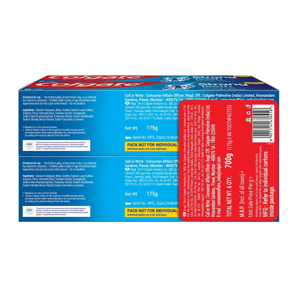 Colgate Strong Teeth Cavity Protection Toothpaste, Colgate Toothpaste with Calcium Boost, 700gm Saver Pack, India's No.1 Toothpaste – view 9