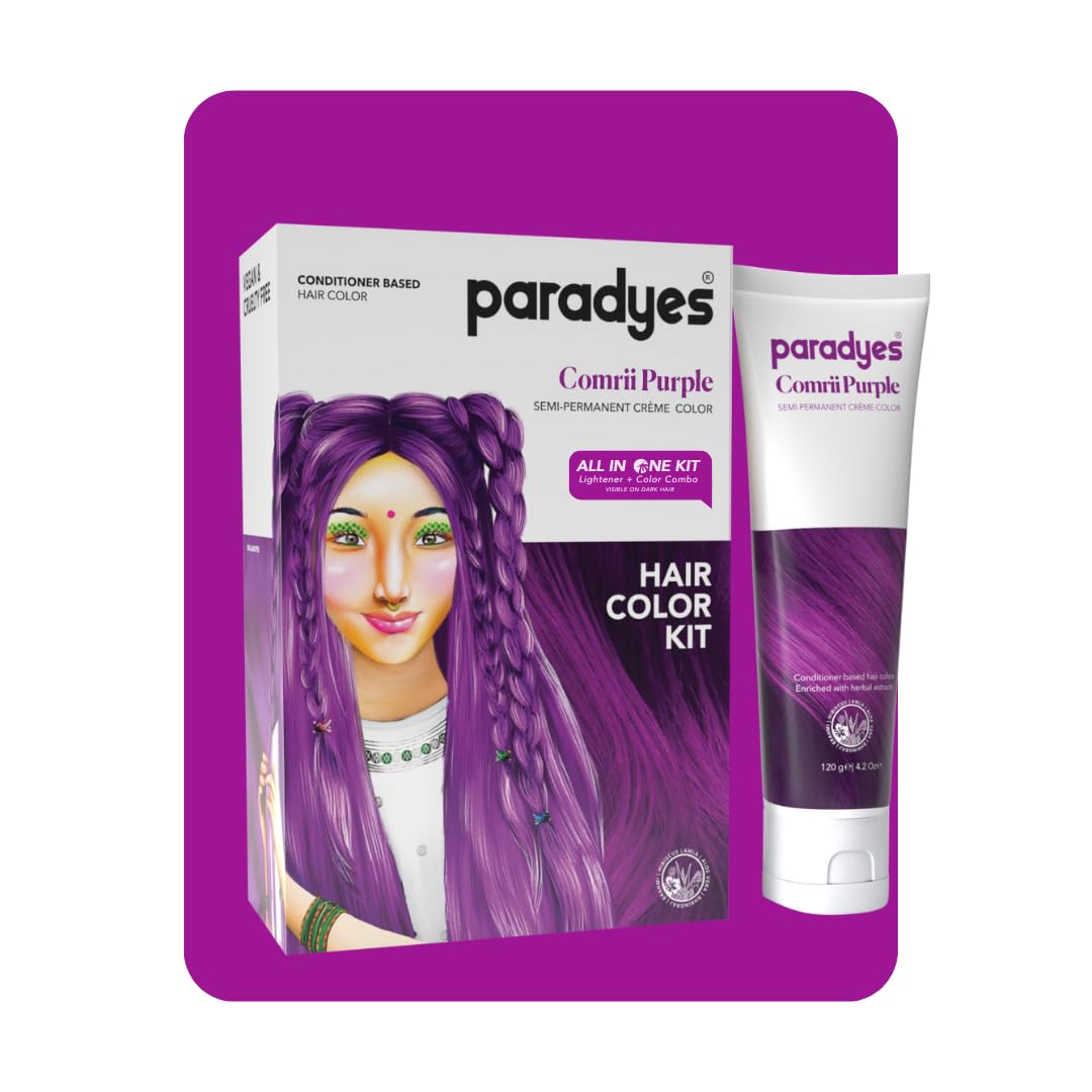 Paradyes Comrii Purple Semi-Permanent Hair Color Kit: Ammonia-Free, Lasts 8+ Washes, Ideal for Dark Hair, Enriched with Nourishing Conditioner Crème – view 1