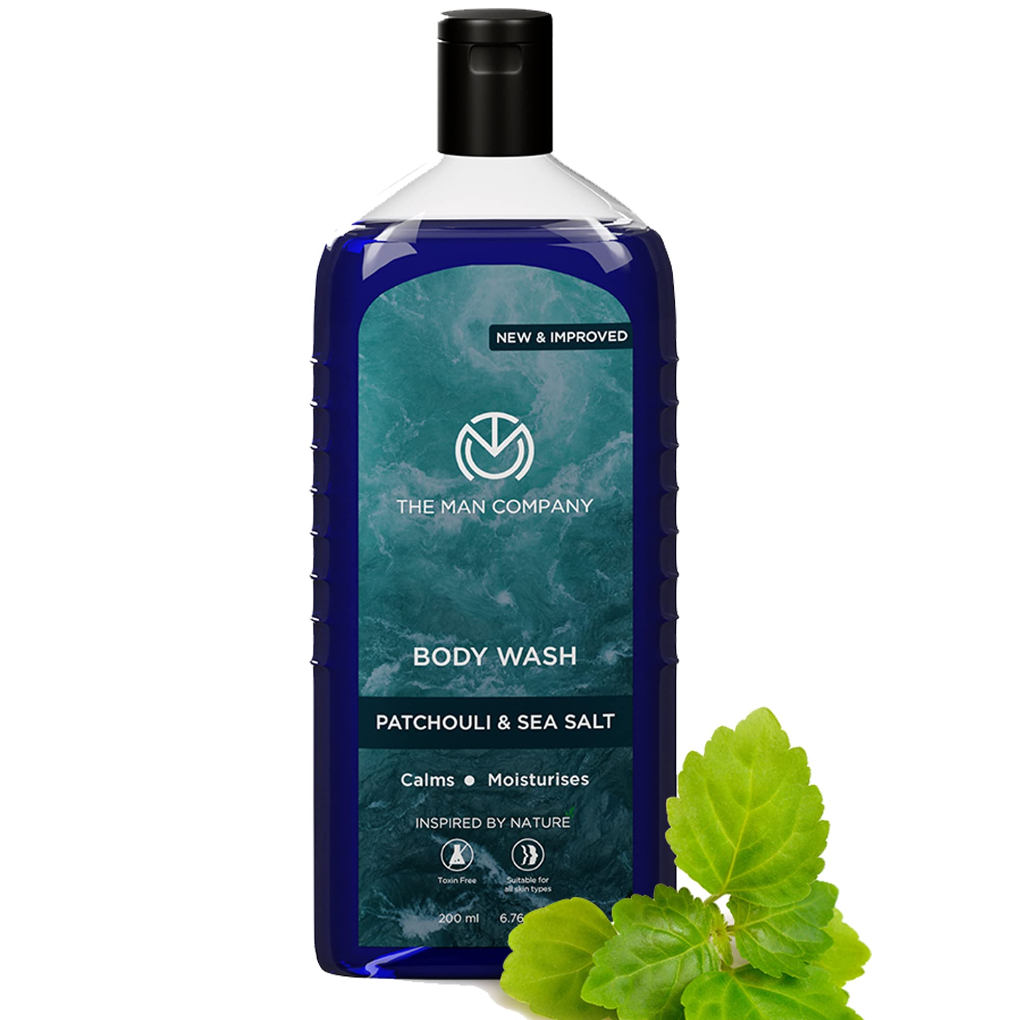 The Man Company patchouli and sea salt body wash bottle front view