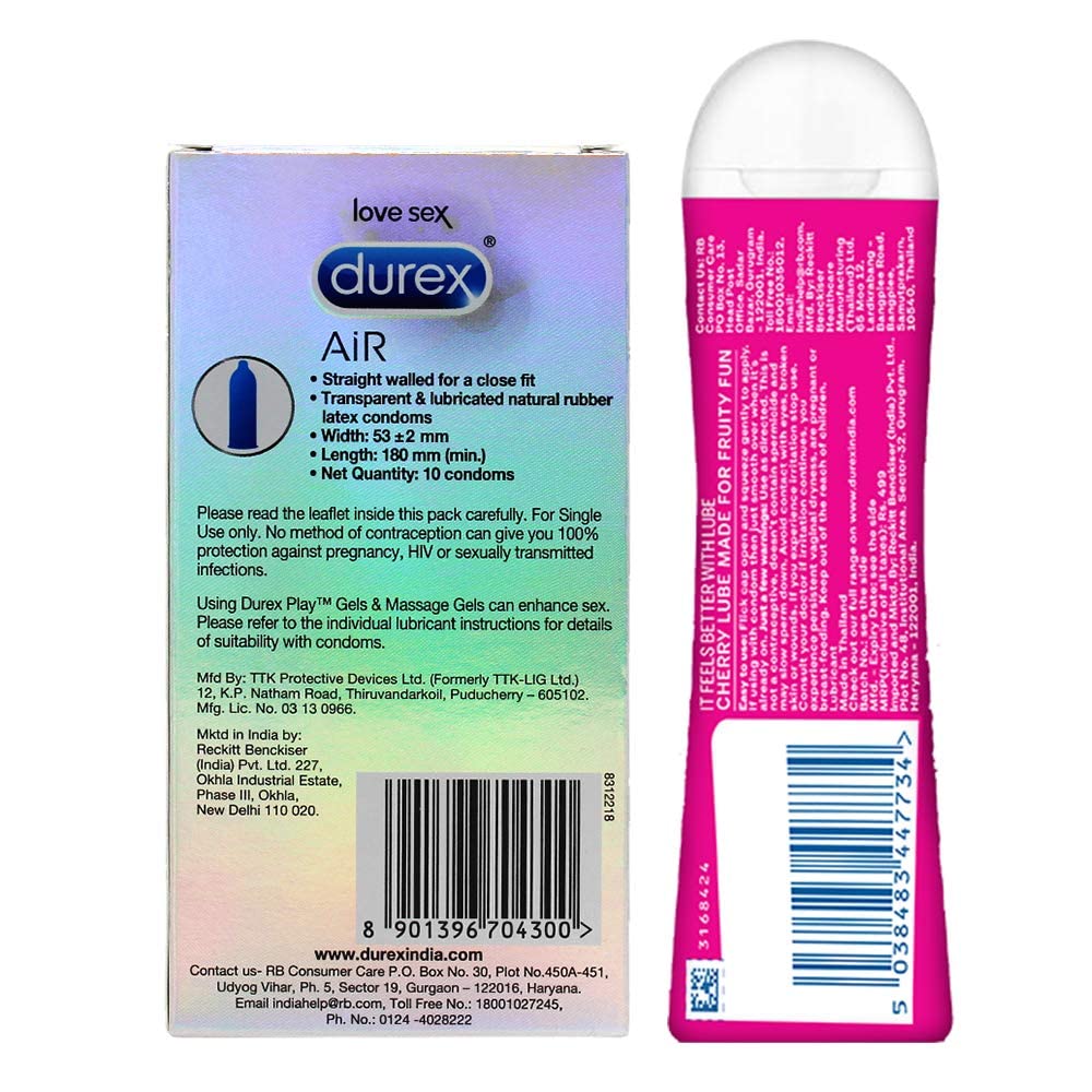 Durex Air Condoms for Men, 10 Count with Durex Lube Cherry Flavoured Lubricant Gel for Men & Women (50ml, Water Based Lube, Suitable for Use with Toys) – view 7