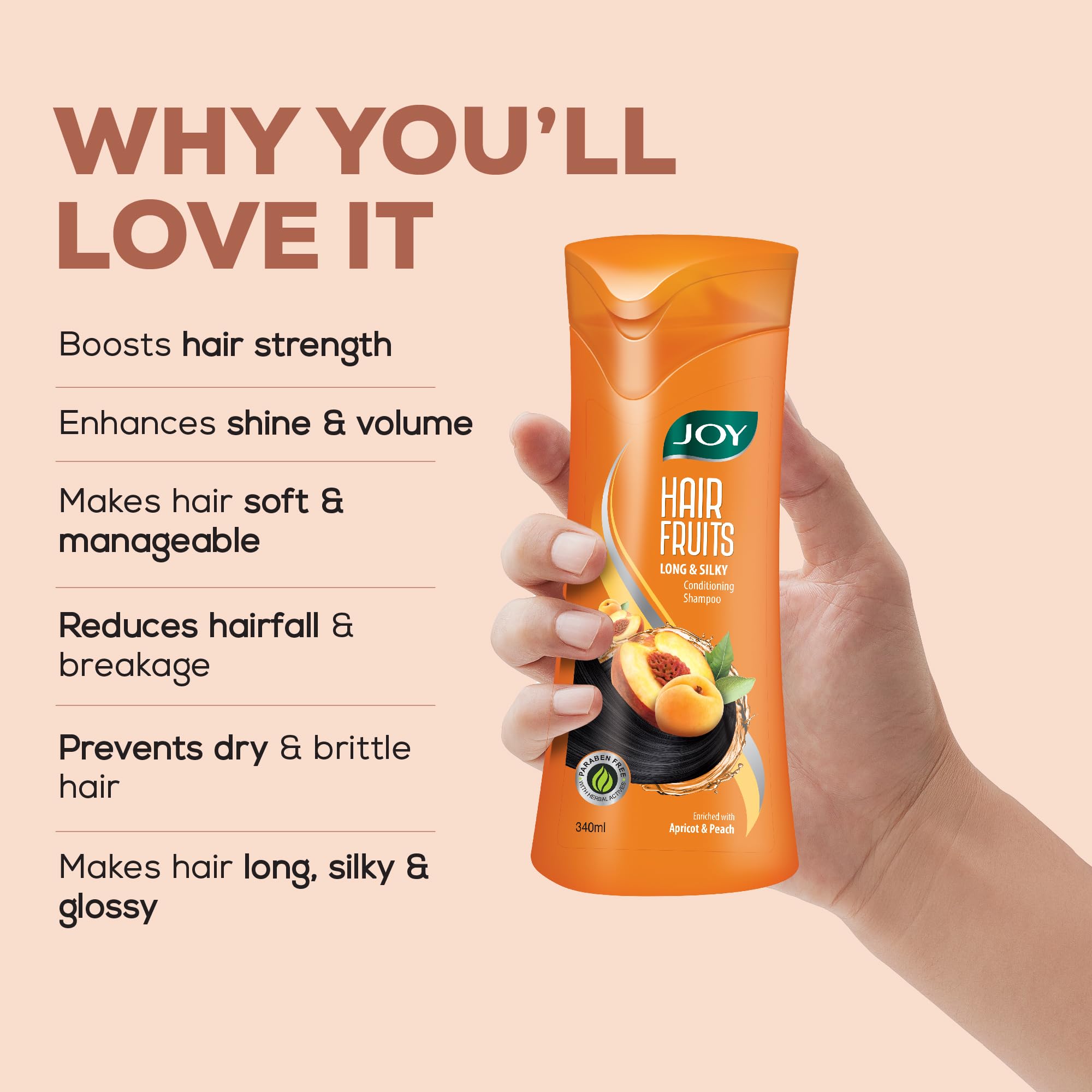 Joy Hair Fruits Long & Silky Conditioning Shampoo Enriched with Apricot & Peach, 340 ml – view 4