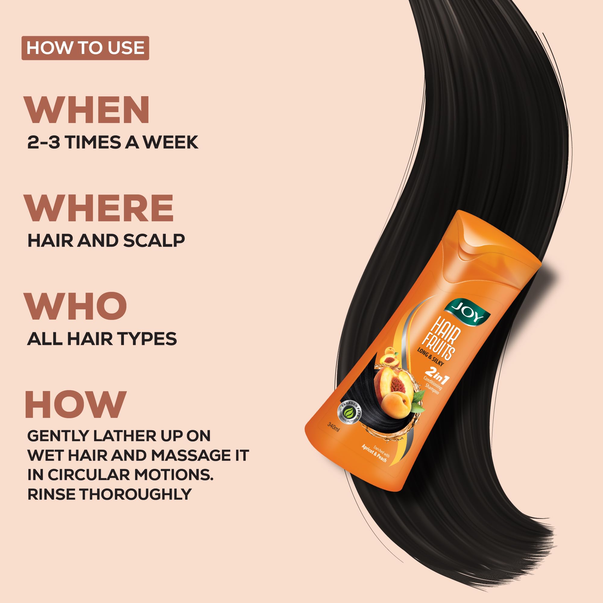 Joy Hair Fruits Long & Silky Conditioning Shampoo Enriched with Apricot & Peach, 340 ml – view 7
