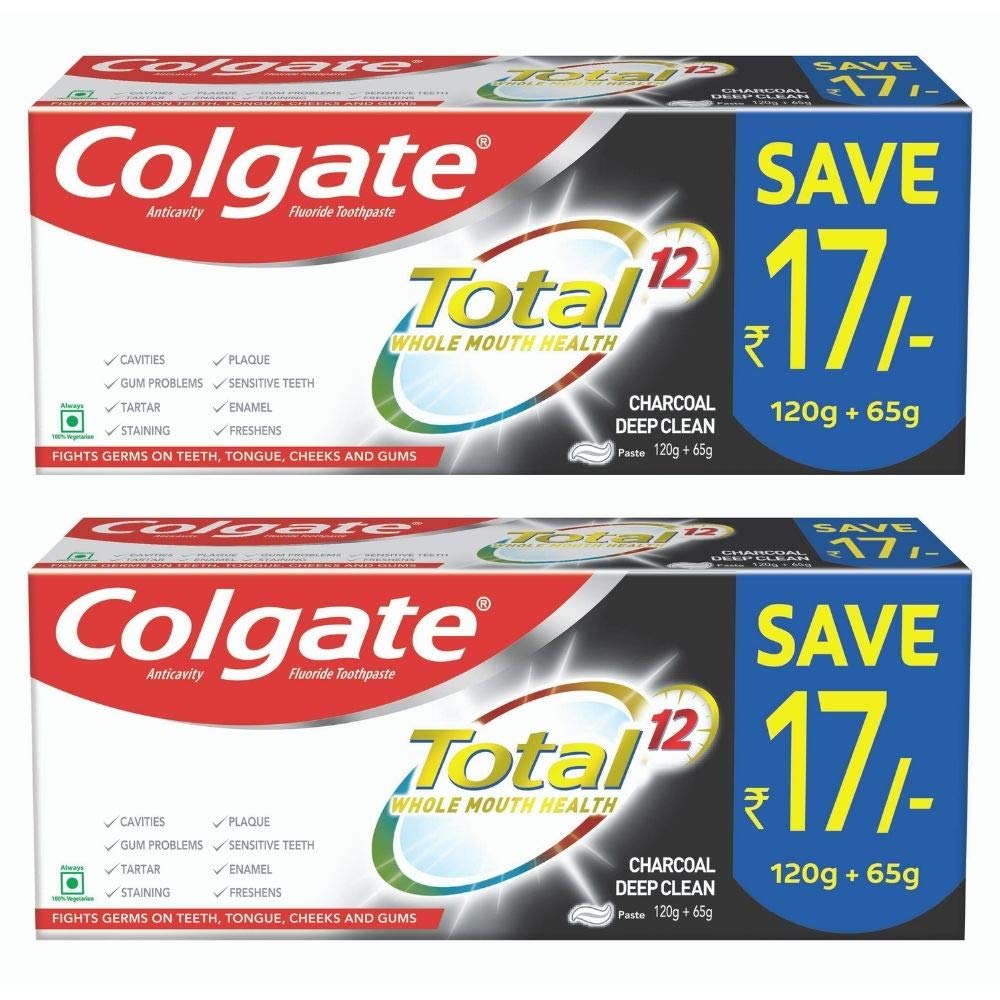 Colgate charcoal toothpaste two 185g tubes for whole mouth care