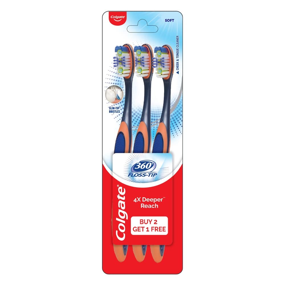 Colgate 360 Flosstip manual toothbrushes in black 3-count pack