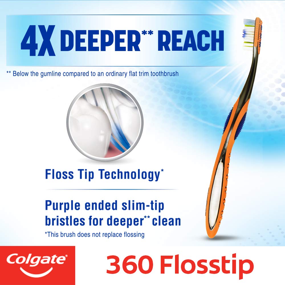 Colgate Toothbrush-360 Degree Flosstip for adults,Manual,Black,Pack of 3 – view 2