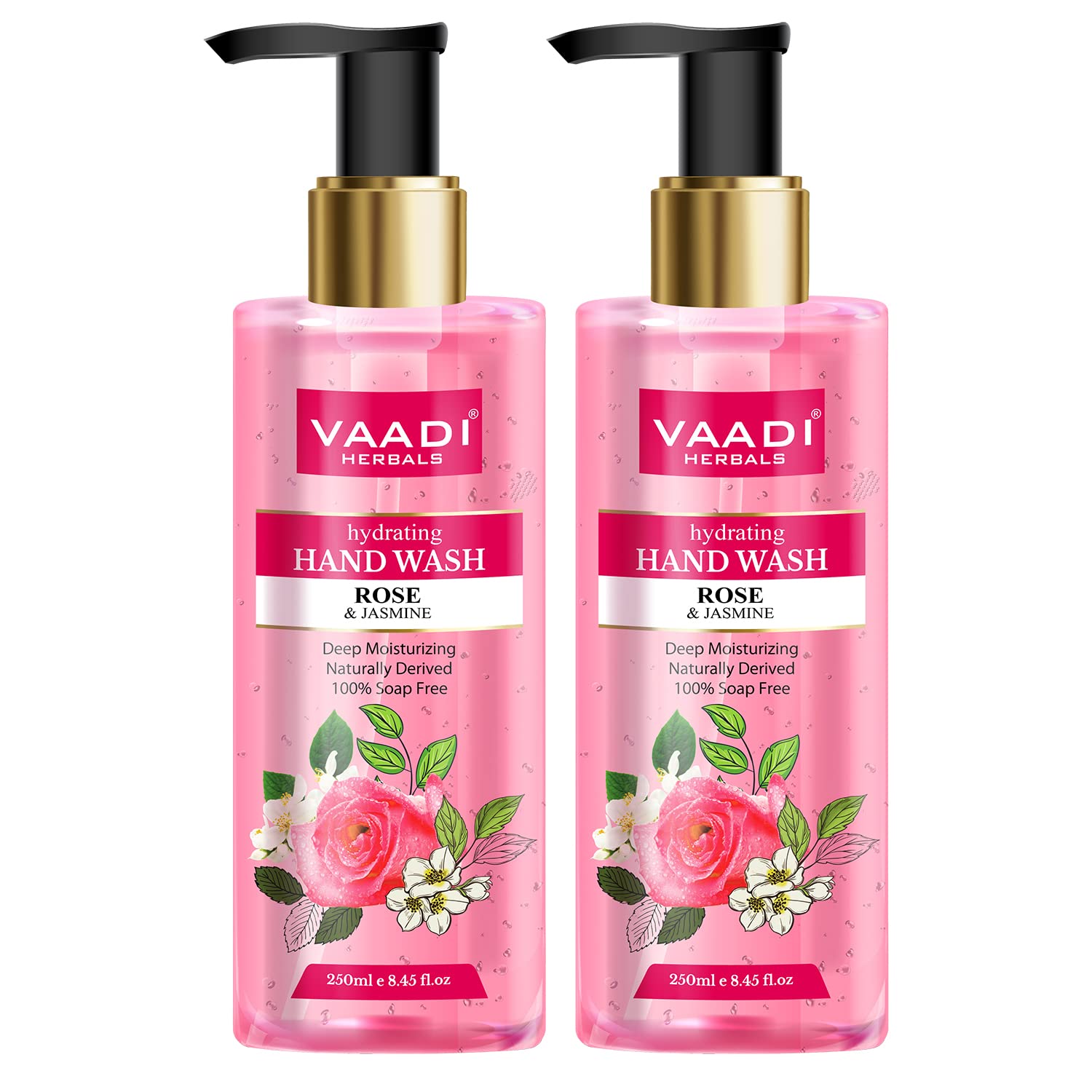 Two 250 ml bottles of rose and jasmine hand wash
