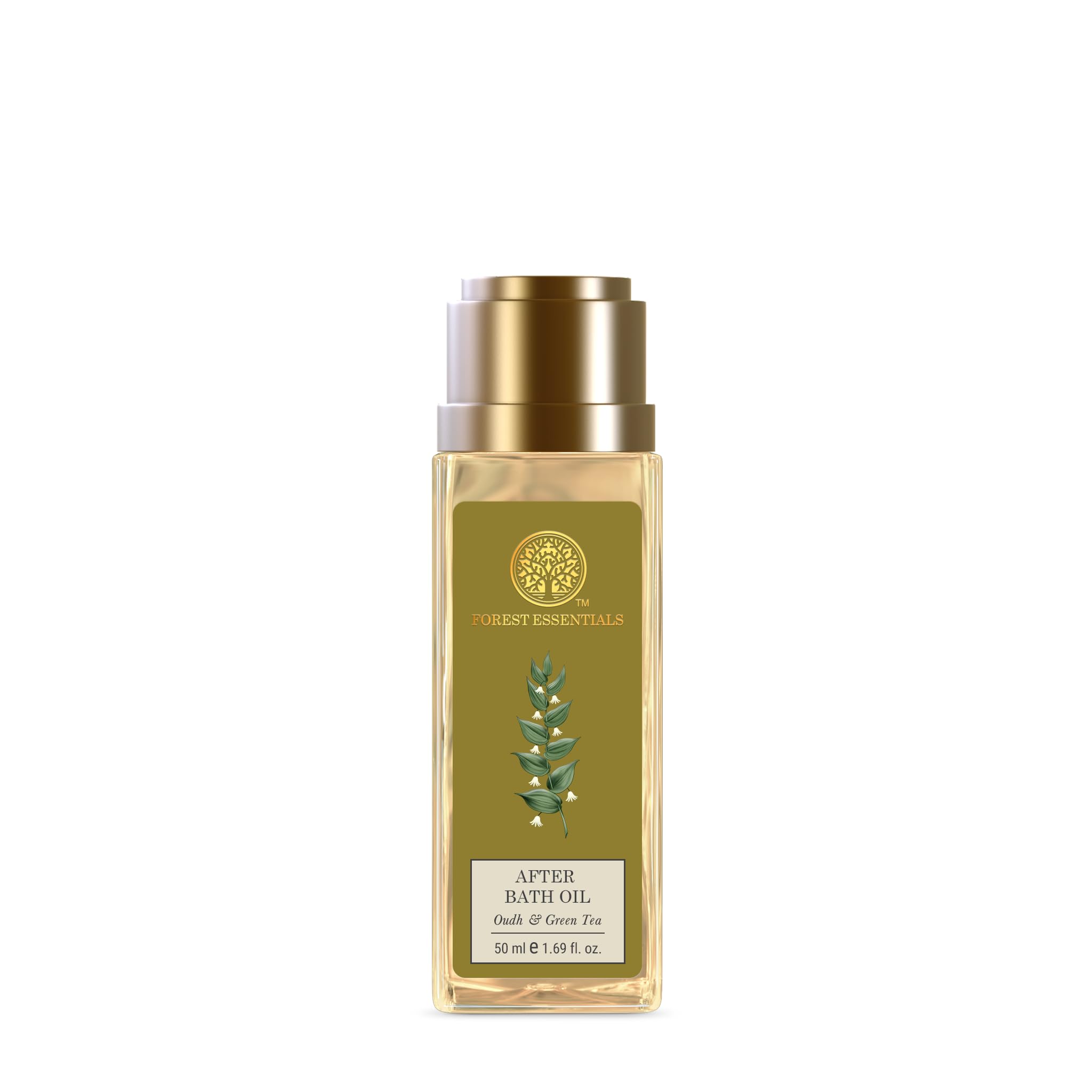Bottle of Forest Essentials After Bath Oil Oudh & Green Tea