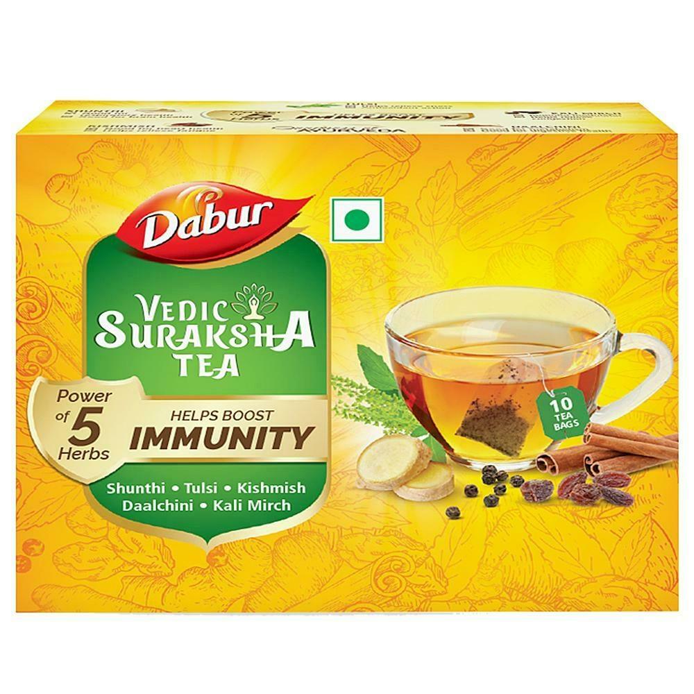 Front pack of Dabur Vedic Suraksha Black Tea bags