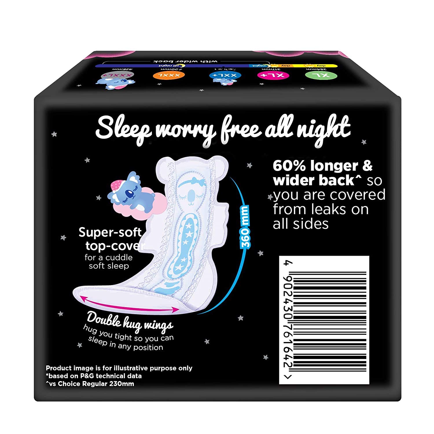 WHISPER BINDAZZZ NIGHTS KOALA SOFT SANITARY PADS, 8 XXXL+ PADS, UPTO 0% LEAKS, 85% LONGER & WIDER BACK, SUPER SOFT TOPSHEET, DOUBLE HUG WINGS, DISPOSABLE WRAPPER, for women – view 3