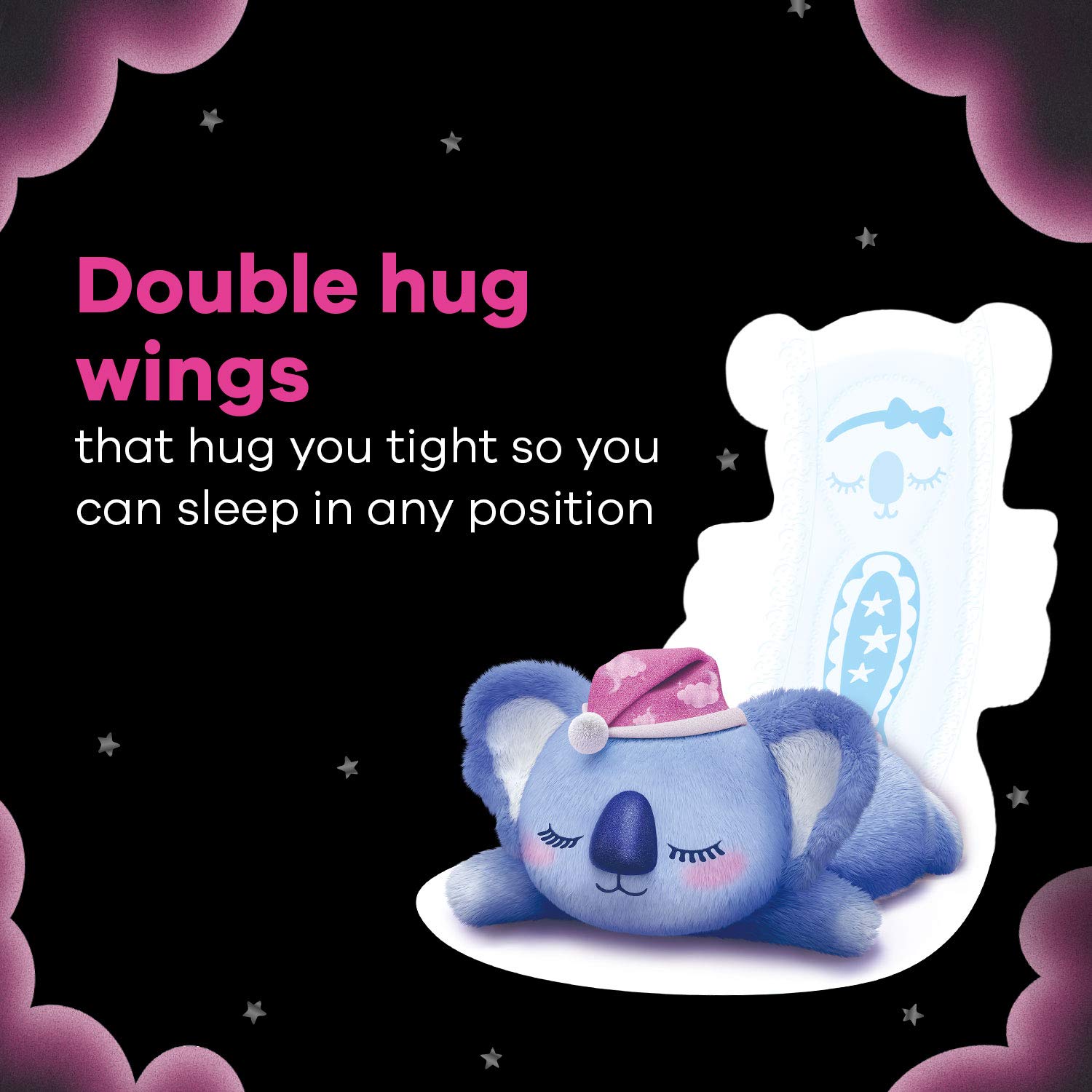 WHISPER BINDAZZZ NIGHTS KOALA SOFT SANITARY PADS, 8 XXXL+ PADS, UPTO 0% LEAKS, 85% LONGER & WIDER BACK, SUPER SOFT TOPSHEET, DOUBLE HUG WINGS, DISPOSABLE WRAPPER, for women – view 5