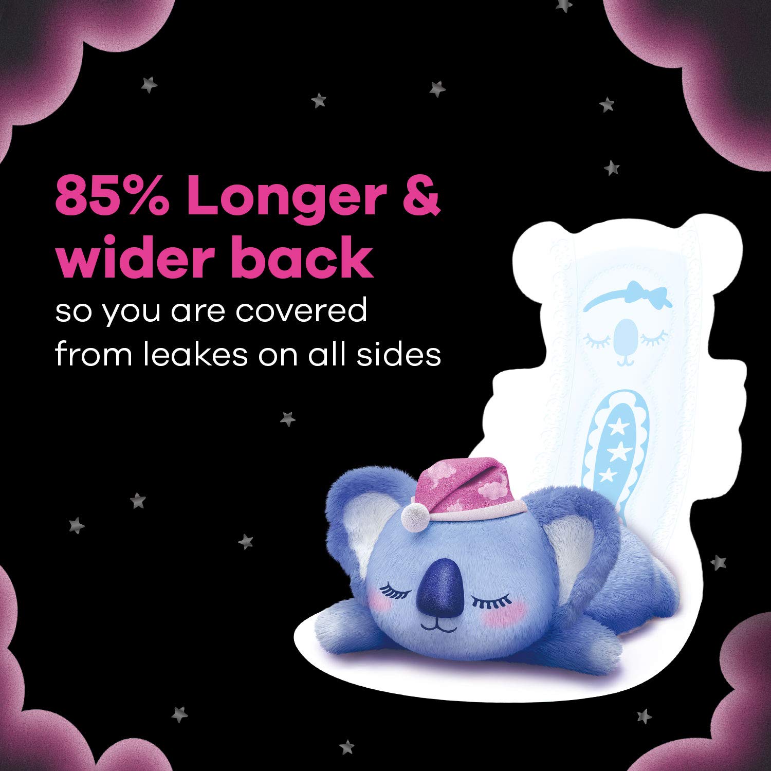 WHISPER BINDAZZZ NIGHTS KOALA SOFT SANITARY PADS, 8 XXXL+ PADS, UPTO 0% LEAKS, 85% LONGER & WIDER BACK, SUPER SOFT TOPSHEET, DOUBLE HUG WINGS, DISPOSABLE WRAPPER, for women – view 6