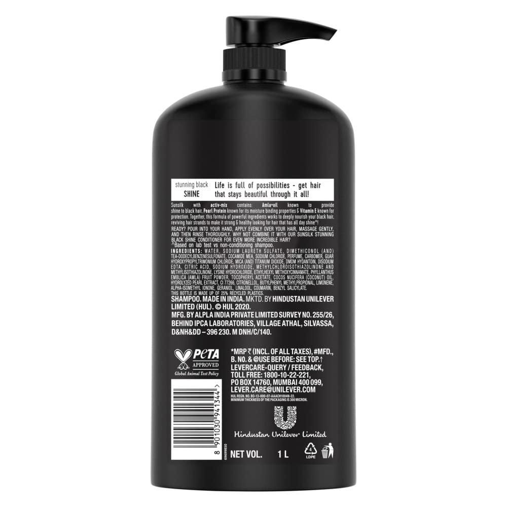 Sunsilk Black Shine, Shampoo, 1L, for Shiny, Moisturised & Fuller Hair, with Amla + Oil & Pearl Protein, Paraben-Free – view 2