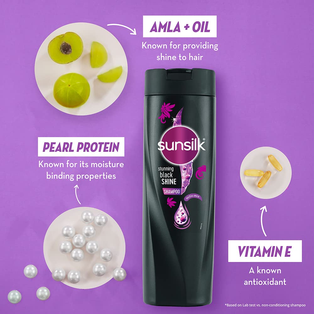 Sunsilk Black Shine, Shampoo, 1L, for Shiny, Moisturised & Fuller Hair, with Amla + Oil & Pearl Protein, Paraben-Free – view 5