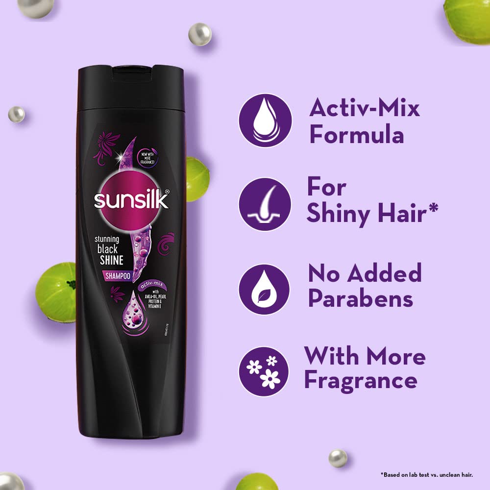 Sunsilk Black Shine, Shampoo, 1L, for Shiny, Moisturised & Fuller Hair, with Amla + Oil & Pearl Protein, Paraben-Free – view 6