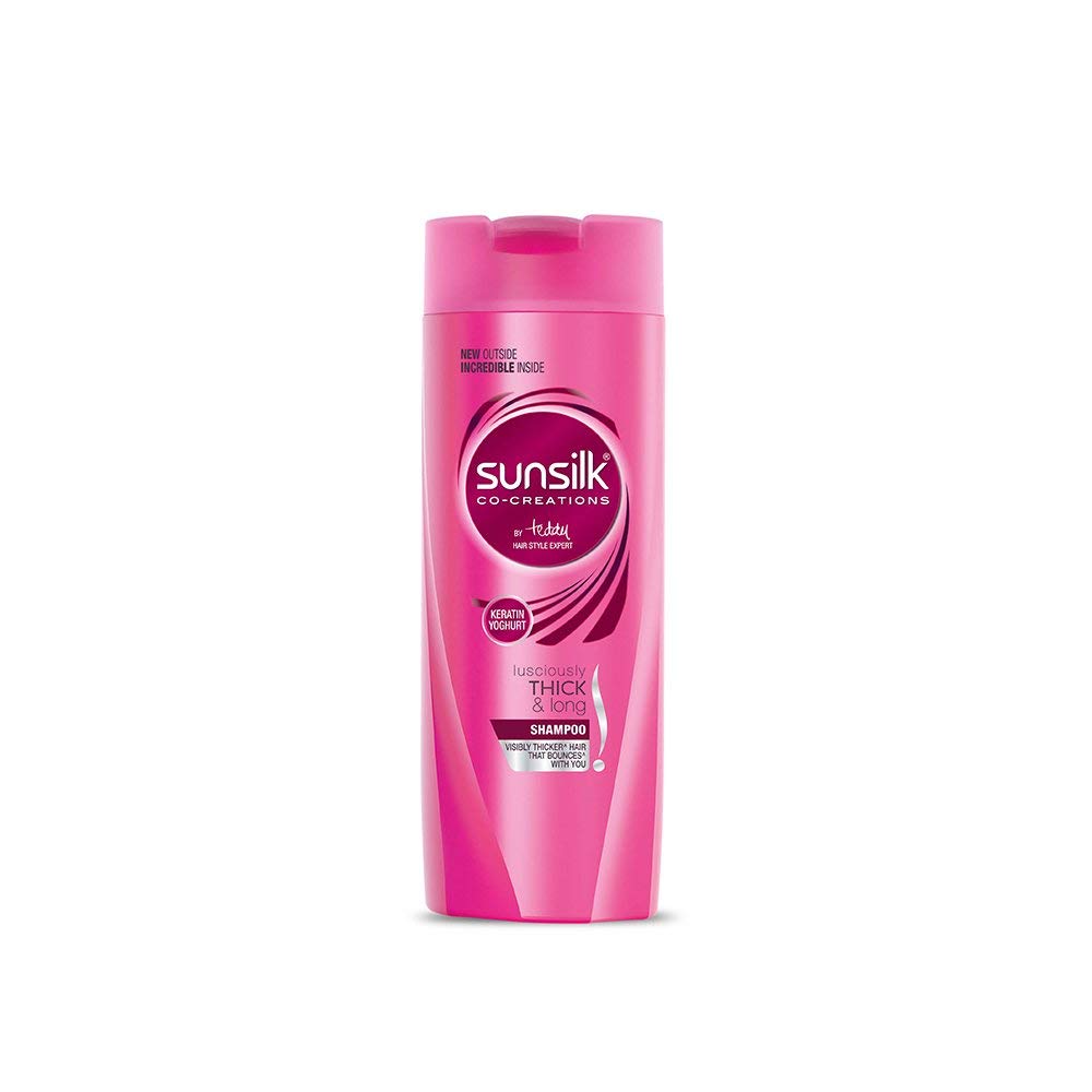 Front view of Sunsilk Thick and Long Shampoo bottle