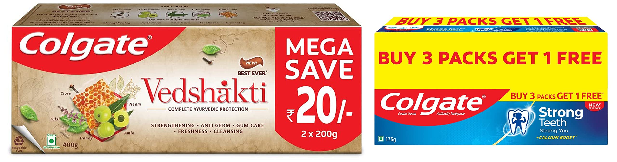 Colgate Swarna Vedshakti and Strong Teeth toothpaste saver pack
