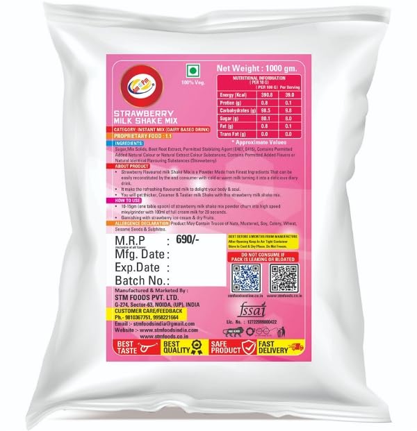 Am 2 Pm - Premium Silky Smoothy Milk Shake Mix, Instant Premix Drink Milkshake Powder, Pack of 2 (BUTTERSCOTCH + STRAWBERY (1KG EACH)) – view 5