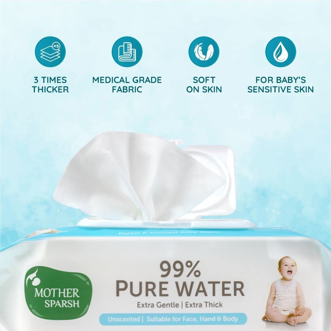 Mother Sparsh 99% Pure Water Baby Wipes (40 Unscented Wipes) Travel Friendly Pack made with Plant Based Fabric – view 2