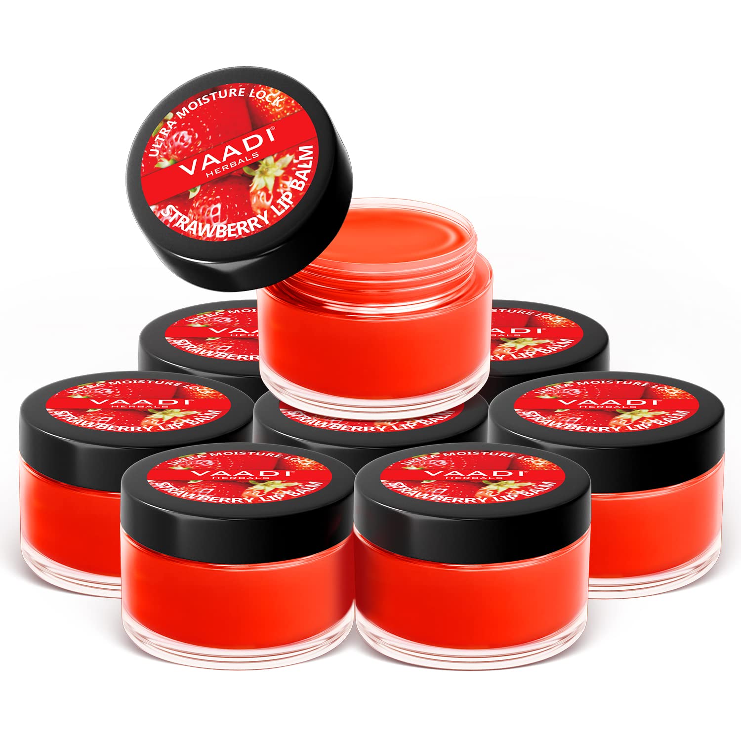 Eight Vaadi Herbals strawberry honey lip balms for dry lips