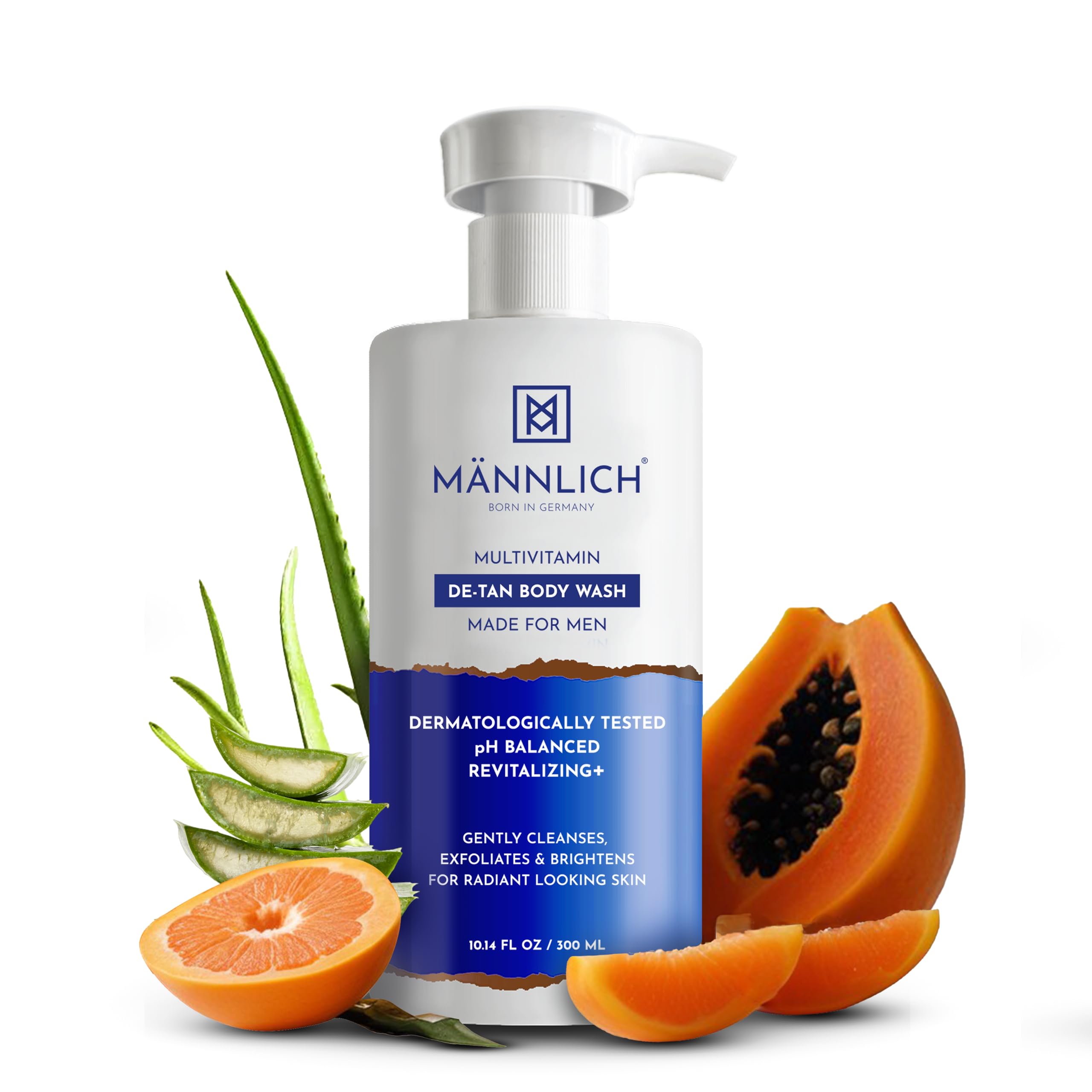 Mannlich 2% kojic acid de-tan body wash 300 ml bottle