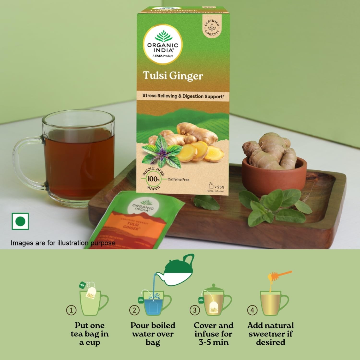 Organic India Infusion Tea Bags - Tulsi Ginger, 25 Bags – view 5