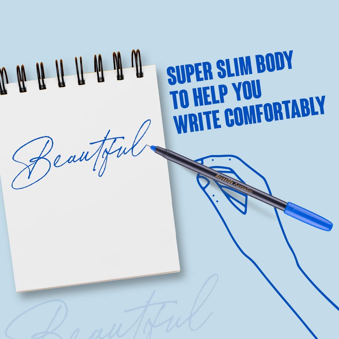 Reynolds AEROSLIM Ball Pen SET - 25 BLUE PENS WITH COMFORTABLE GRIP – view 5