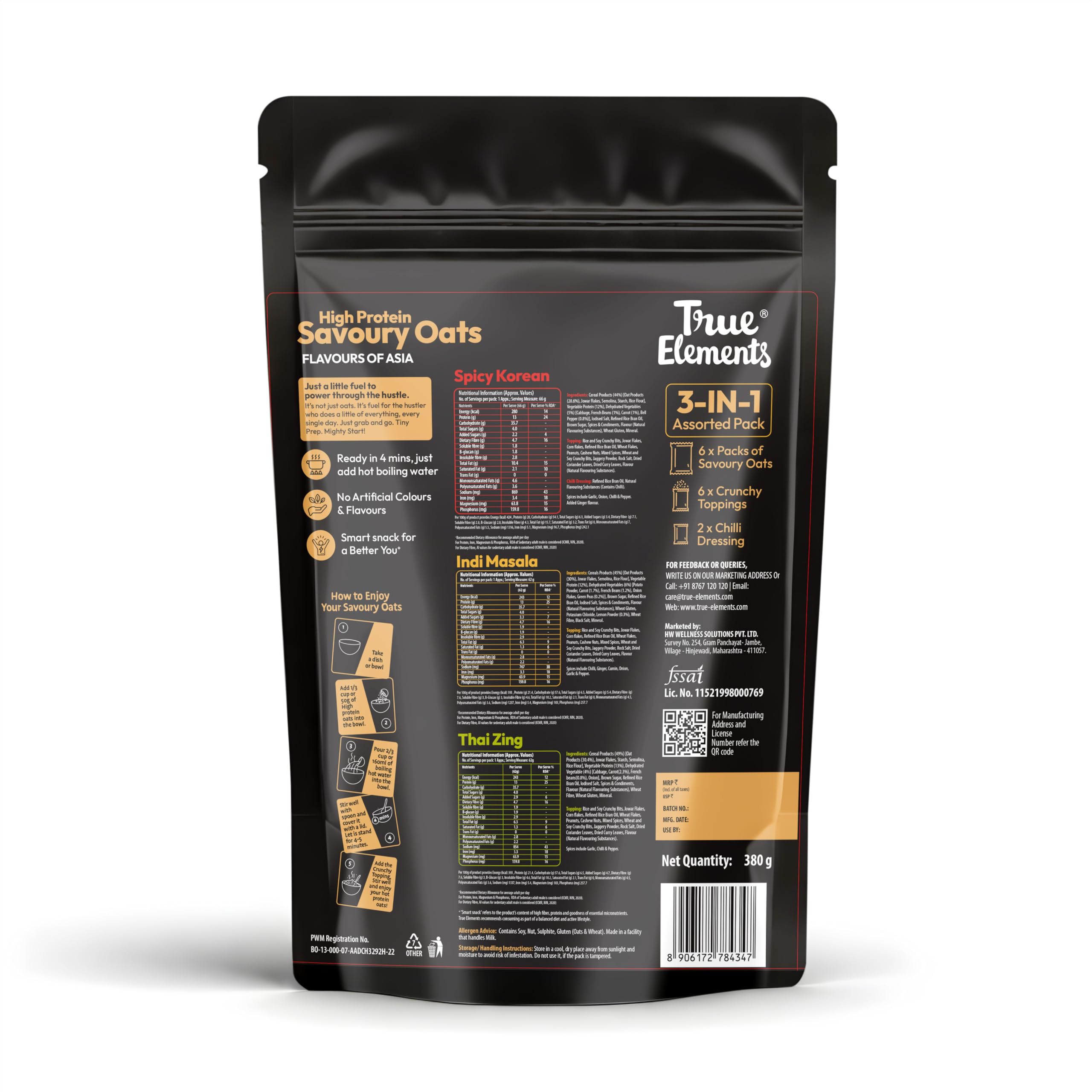 True Elements High Protein Savoury Oats - Flavours Of Asia - Pack of 6 – view 2