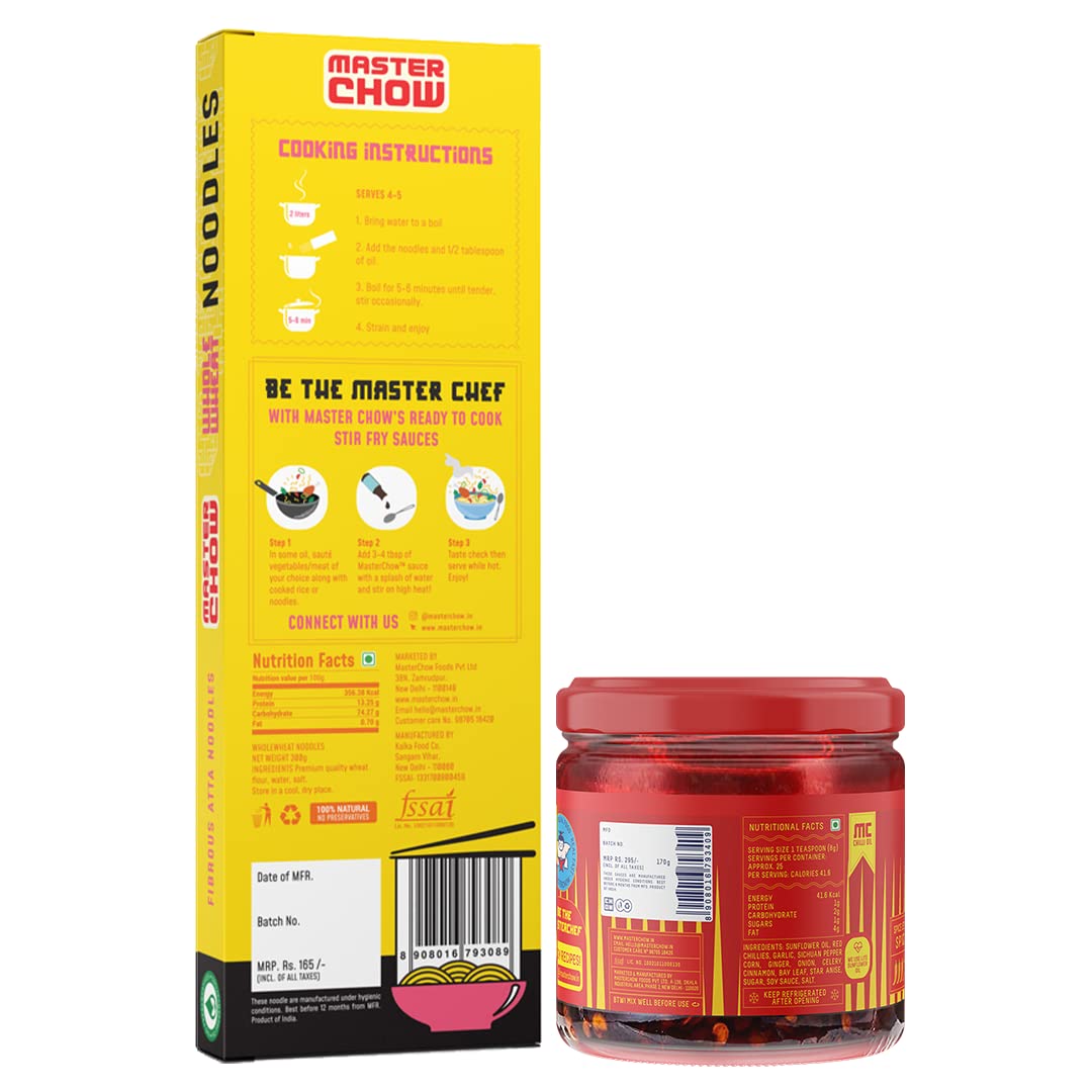 MasterChow Sichuan Chilli Oil Whole Noodle Pack - Spicy & Crunchy Chilli Oil Dip with Healthy Whole Wheat Noodles – view 2
