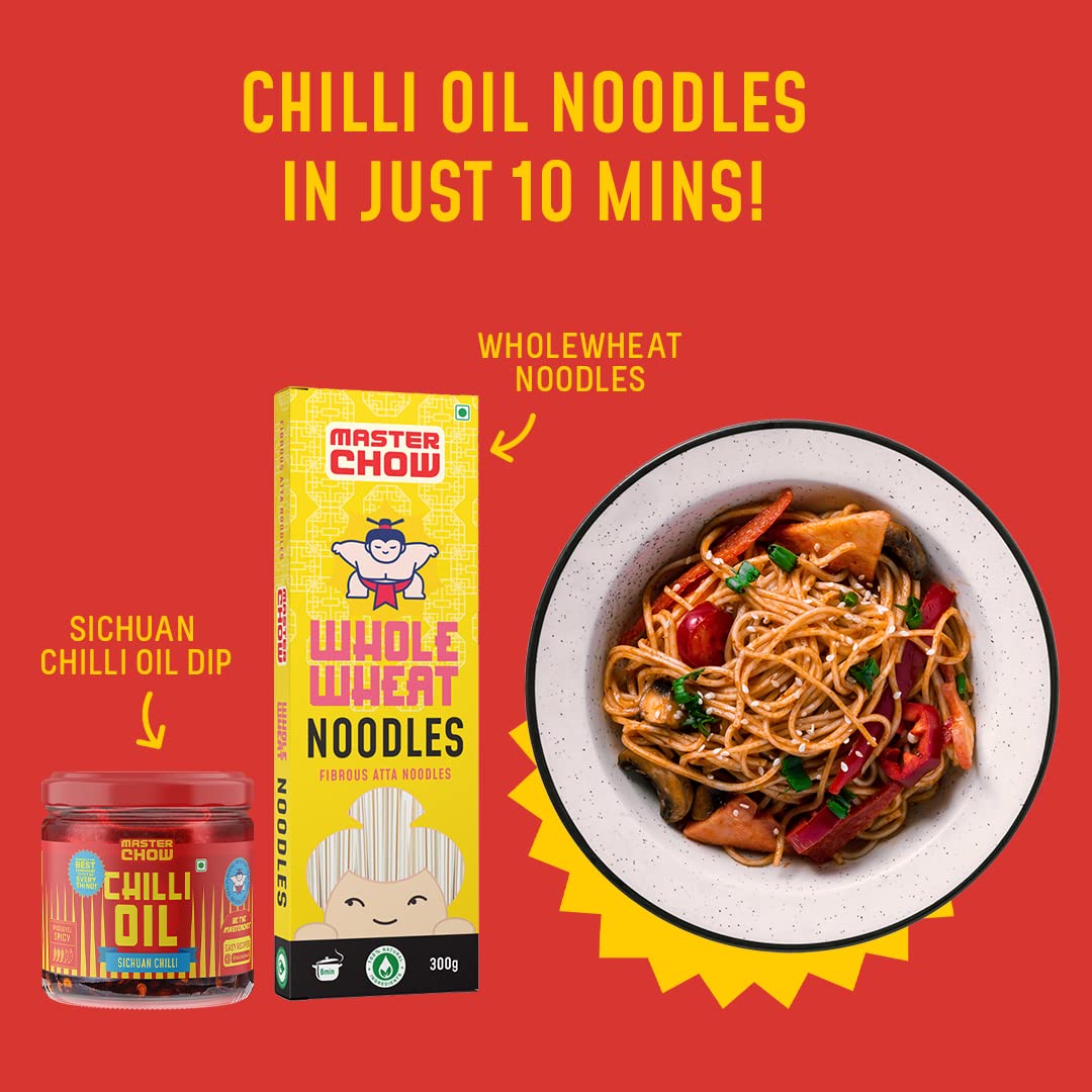 MasterChow Sichuan Chilli Oil Whole Noodle Pack - Spicy & Crunchy Chilli Oil Dip with Healthy Whole Wheat Noodles – view 4