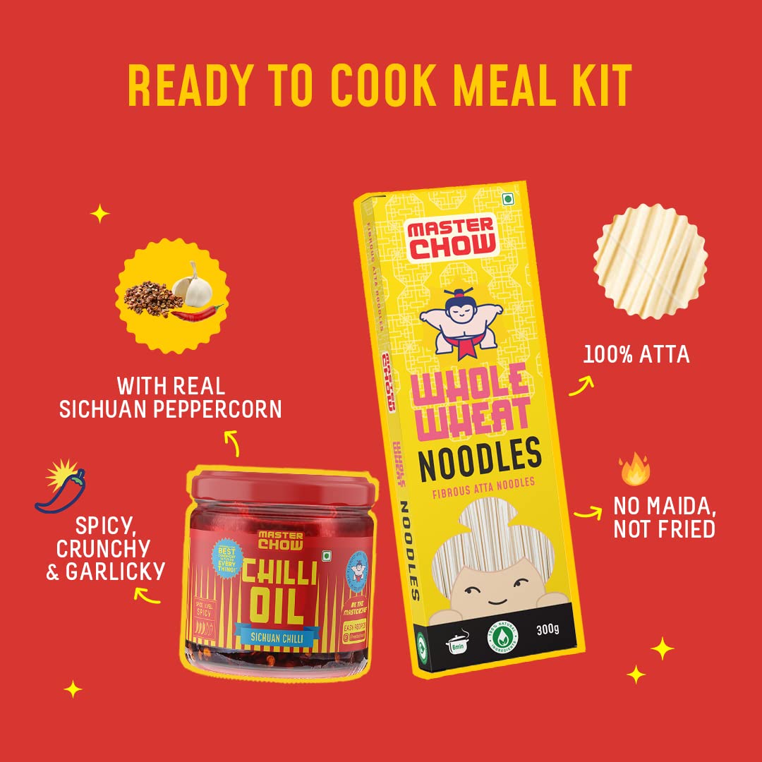 MasterChow Sichuan Chilli Oil Whole Noodle Pack - Spicy & Crunchy Chilli Oil Dip with Healthy Whole Wheat Noodles – view 6