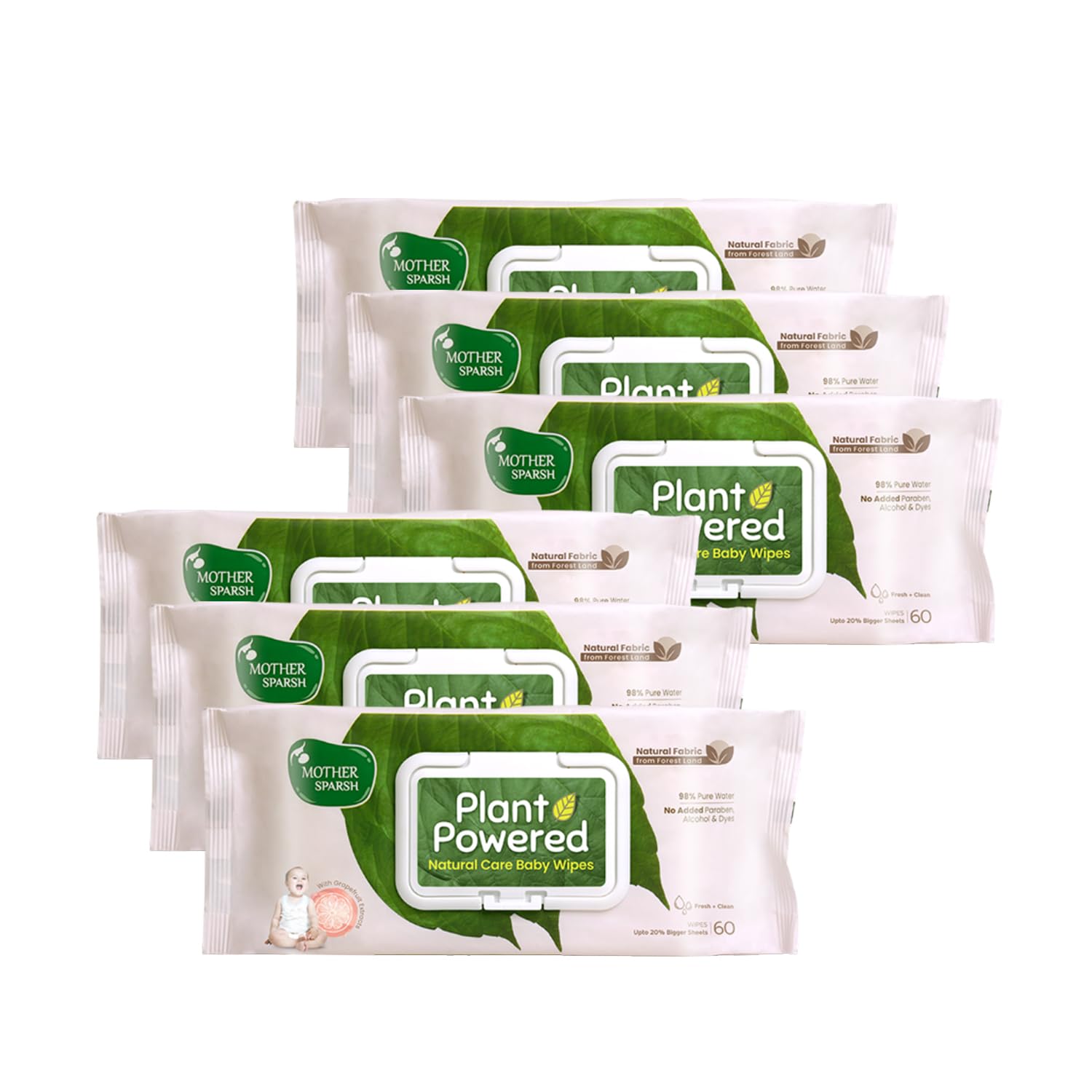 Mother Sparsh baby wipes with grapefruit in 60-count pouch