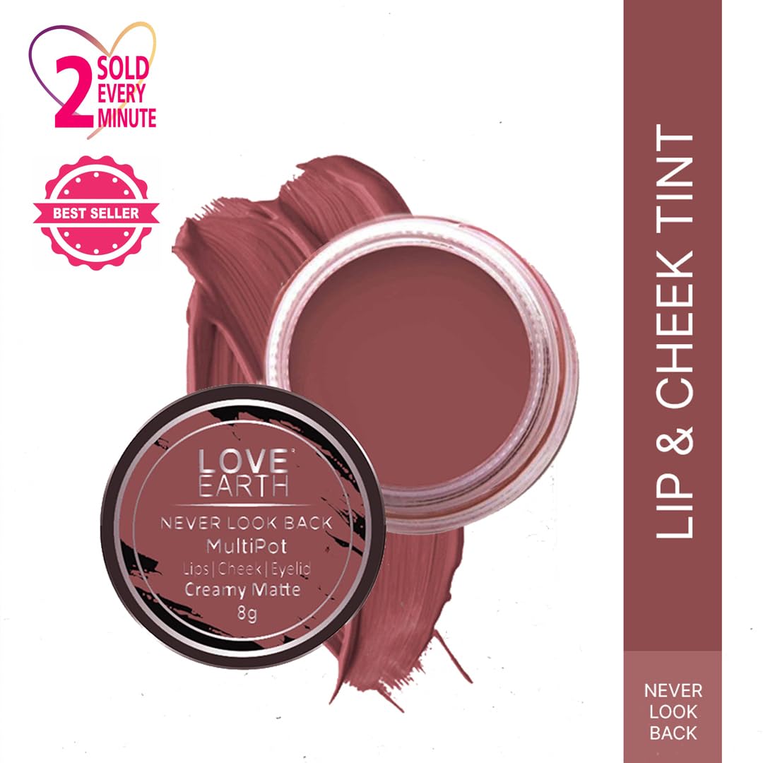 Love Earth Lip Tint & Cheek Tint Multipot-Never Look Back With Richness Of Essential Oils And Vitamin E For Lips, Eyelids & Cheeks, Matte Finish - Ruby Pink – view 2