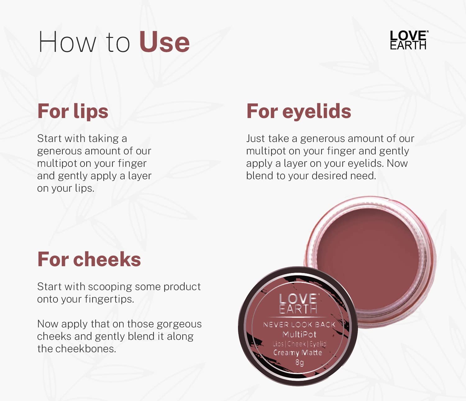Love Earth Lip Tint & Cheek Tint Multipot-Never Look Back With Richness Of Essential Oils And Vitamin E For Lips, Eyelids & Cheeks, Matte Finish - Ruby Pink – view 3