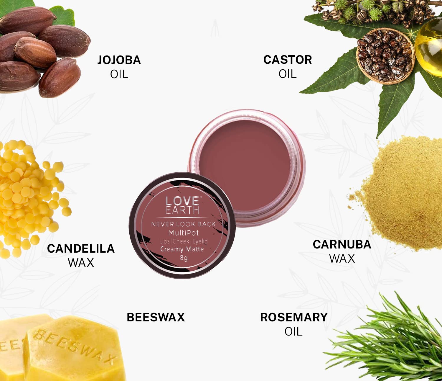 Love Earth Lip Tint & Cheek Tint Multipot-Never Look Back With Richness Of Essential Oils And Vitamin E For Lips, Eyelids & Cheeks, Matte Finish - Ruby Pink – view 5