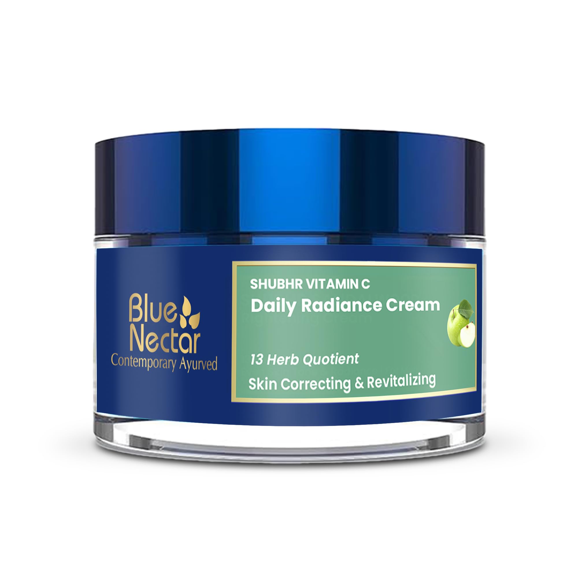 Blue Nectar natural vitamin C face cream jar with green apple scent
