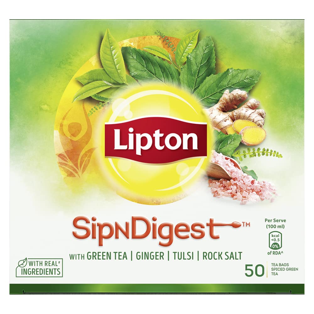 Lipton Sipndigest with Green Tea, Ginger, Tulsi & Rock Salt (Spiced Green Tea Bags), 50 Pcs, 90 Grams – view 3