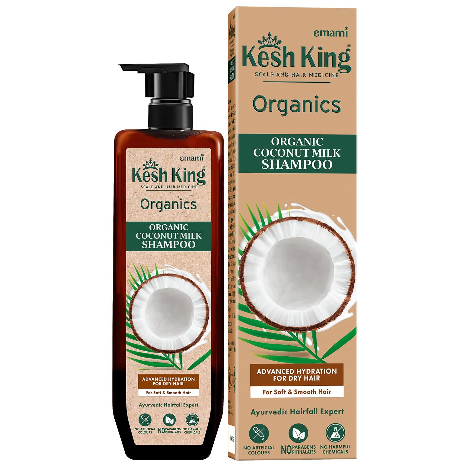 Front-facing Kesh King coconut milk shampoo bottle for dry hair