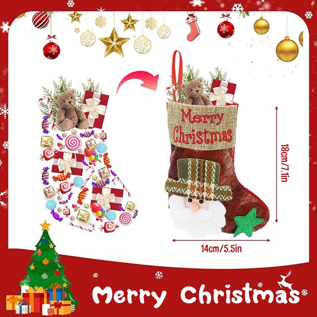 HASTHIP 4Pcs Christmas Stockings Cute Santa, Reindeer, Bear, Snowman Print Small Christmas Tree Decoration Items Hanging Christmas Decorations Ornaments Stocking for Xmas Tree, Home Decor, Wall – view 2